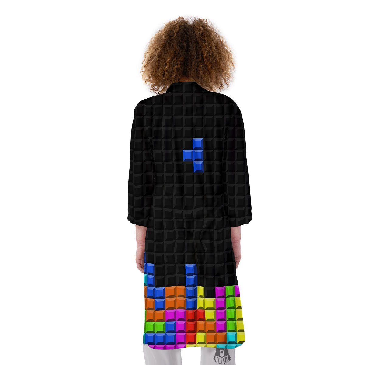 Video Game White Brick Puzzle Print Kimono-grizzshop