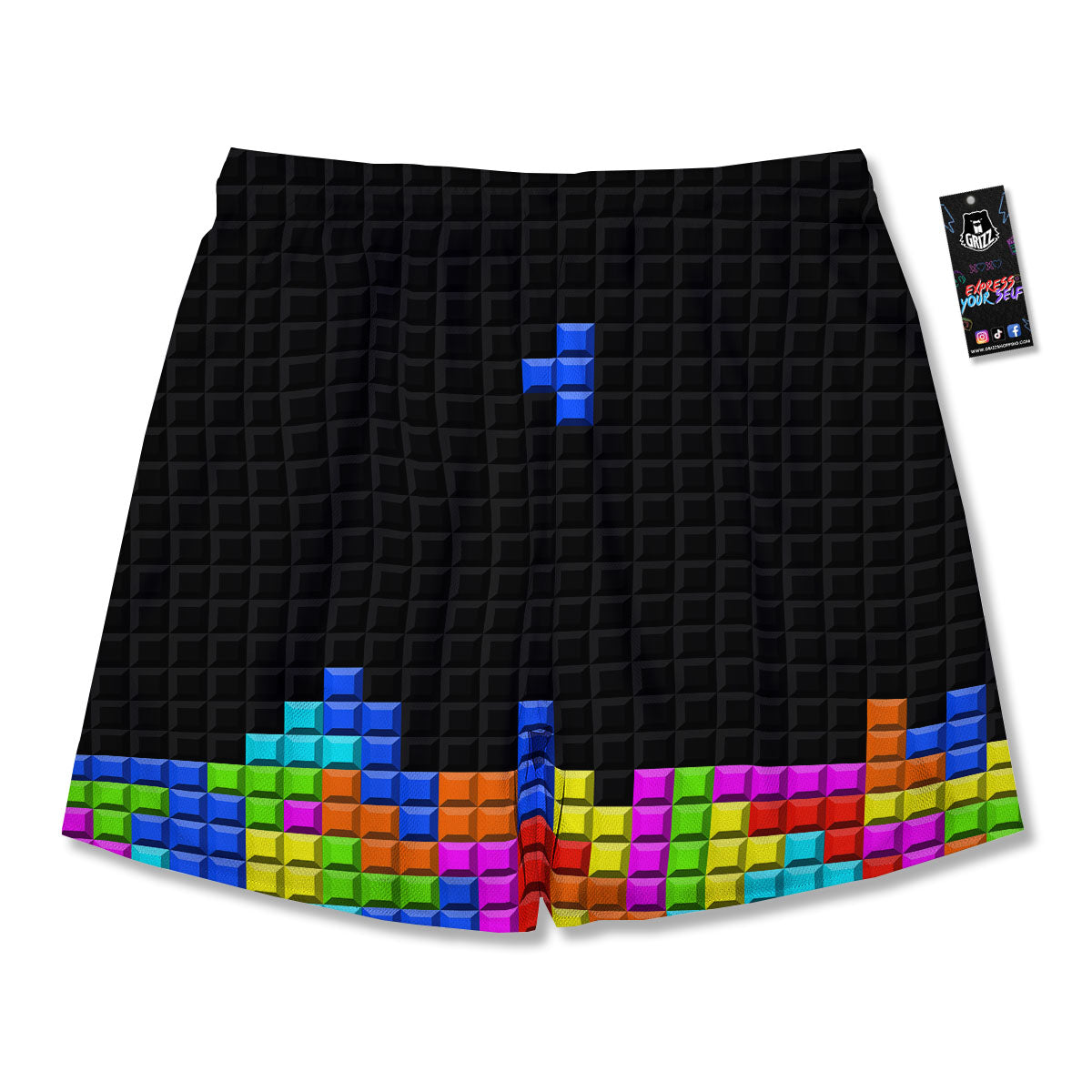 Video Game White Brick Puzzle Print Men's Running Shorts-grizzshop