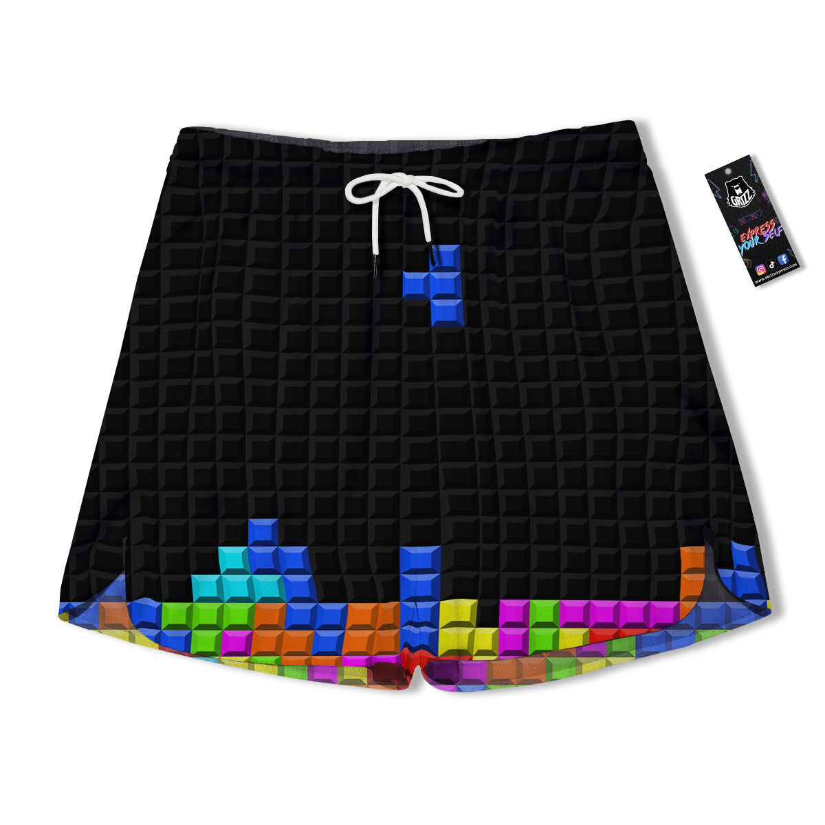 Video Game White Brick Puzzle Print Men's Running Shorts-grizzshop