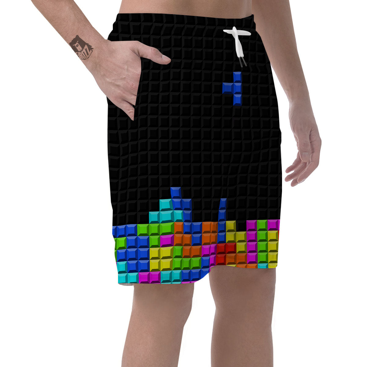 Video Game White Brick Puzzle Print Men's Shorts-grizzshop