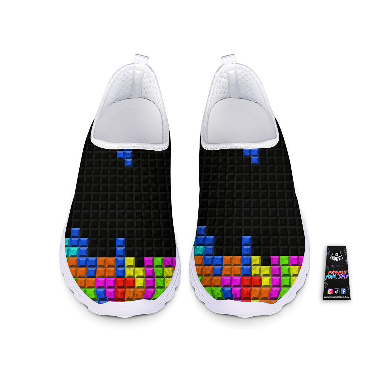 Video Game White Brick Puzzle Print Nurse Shoes-grizzshop