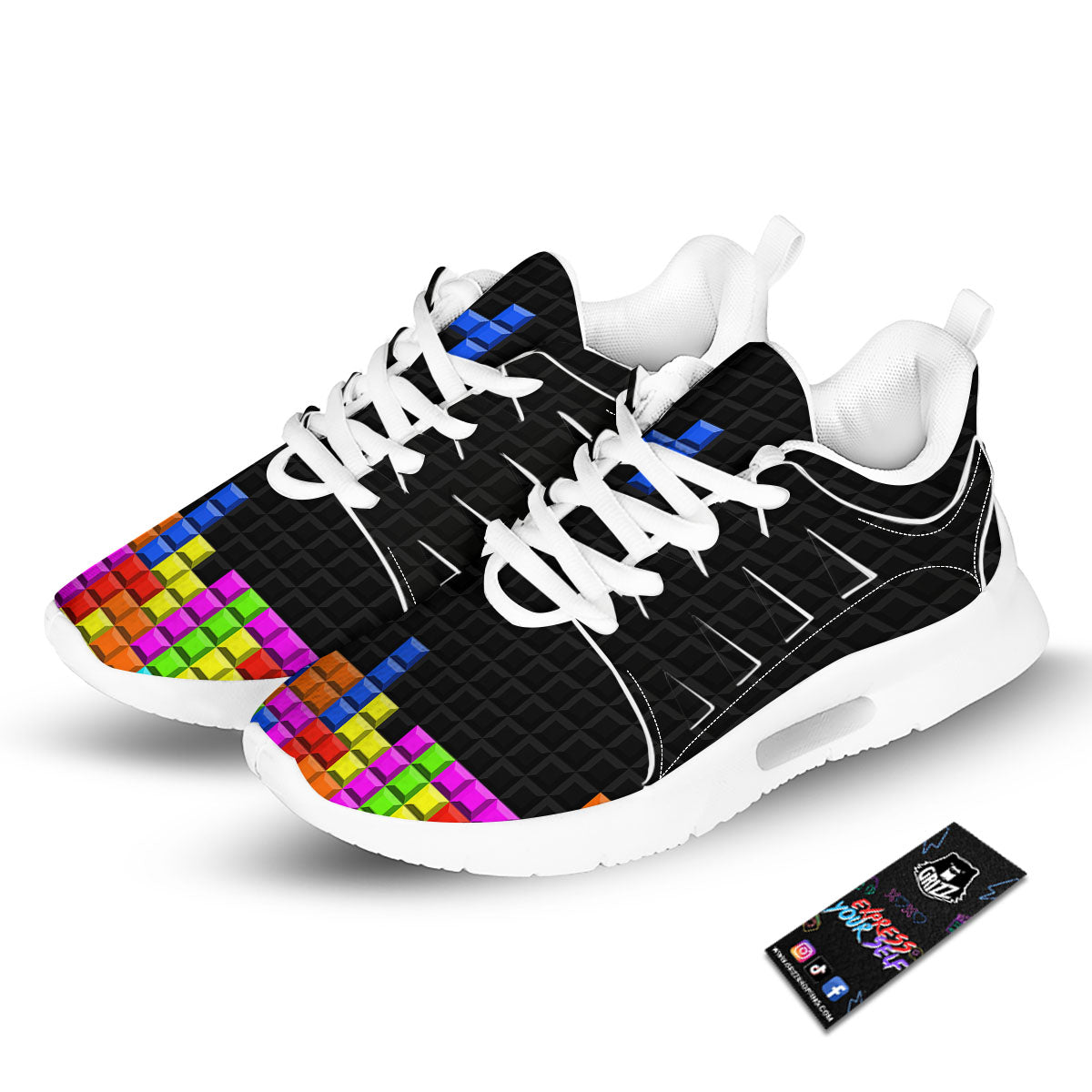 Video Game White Brick Puzzle Print Tennis Shoes-grizzshop