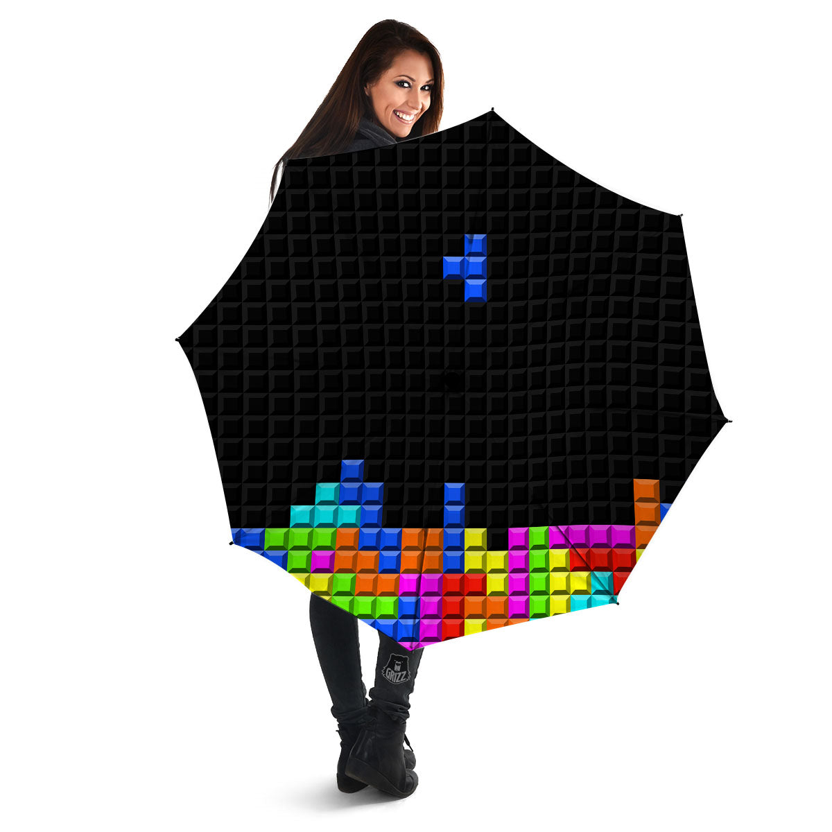 Video Game White Brick Puzzle Print Umbrella-grizzshop