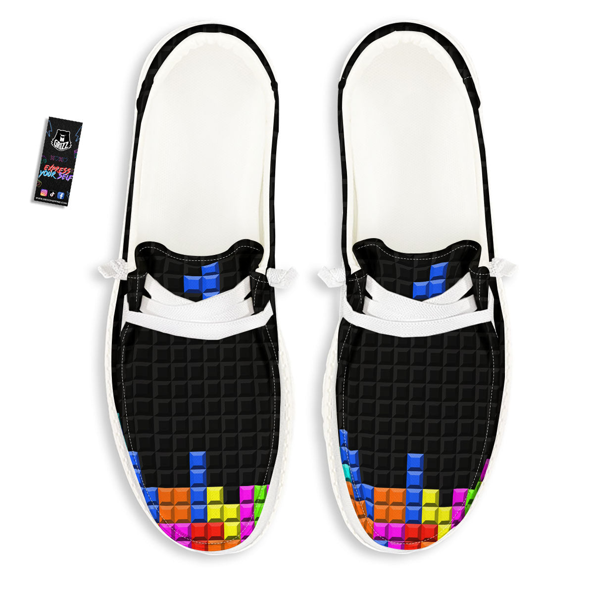 Video Game White Brick Puzzle Print White Loafers-grizzshop