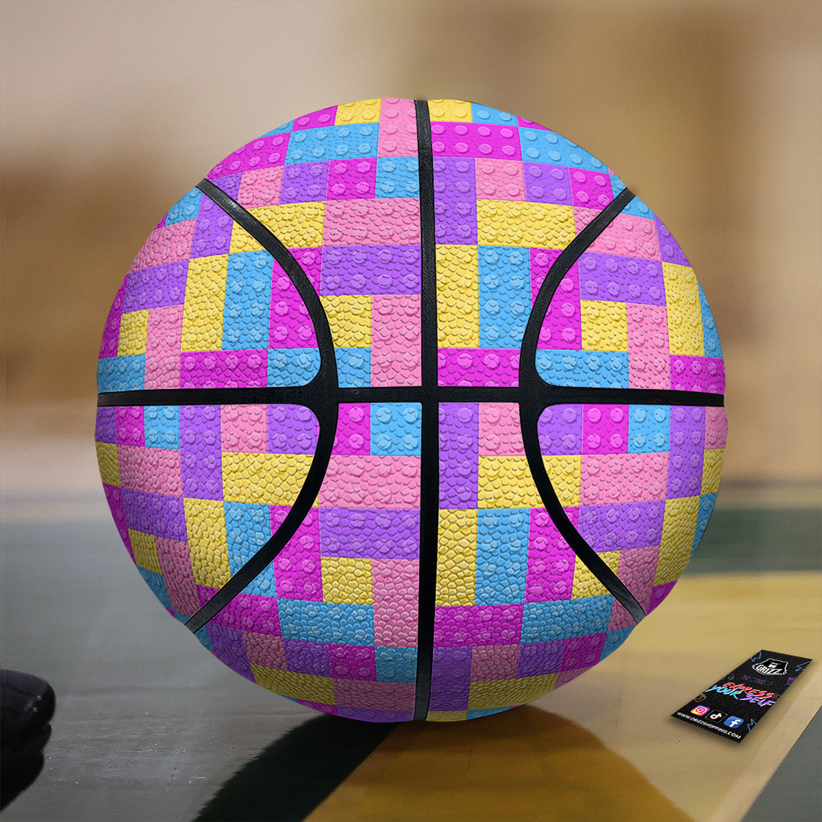 Video Game Colorful Block Puzzle Print Basketball