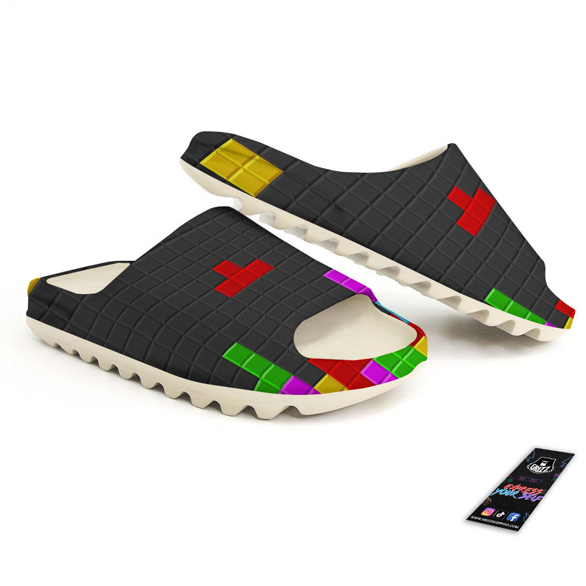 Video Game Colorful Brick Puzzle Print Sandals-grizzshop