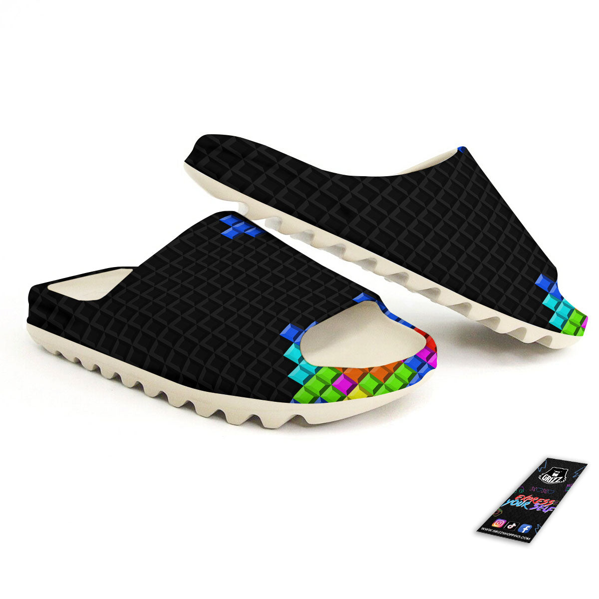 Video Game White Brick Puzzle Print Sandals-grizzshop