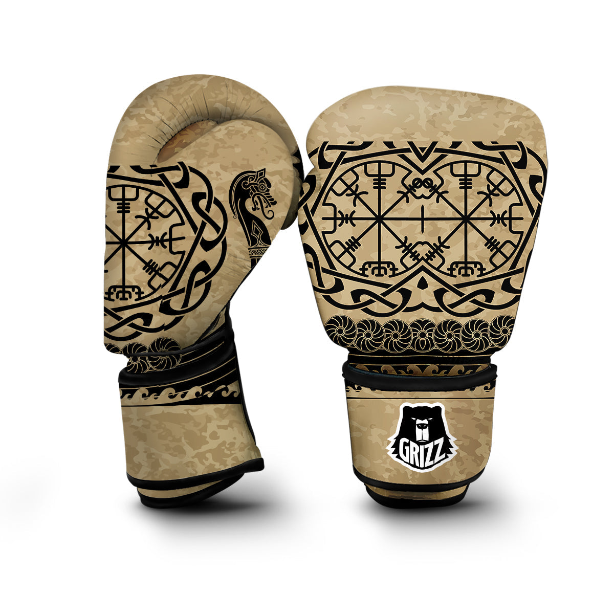 Viking Boat Drakkar Vegvisir Print Boxing Gloves-grizzshop