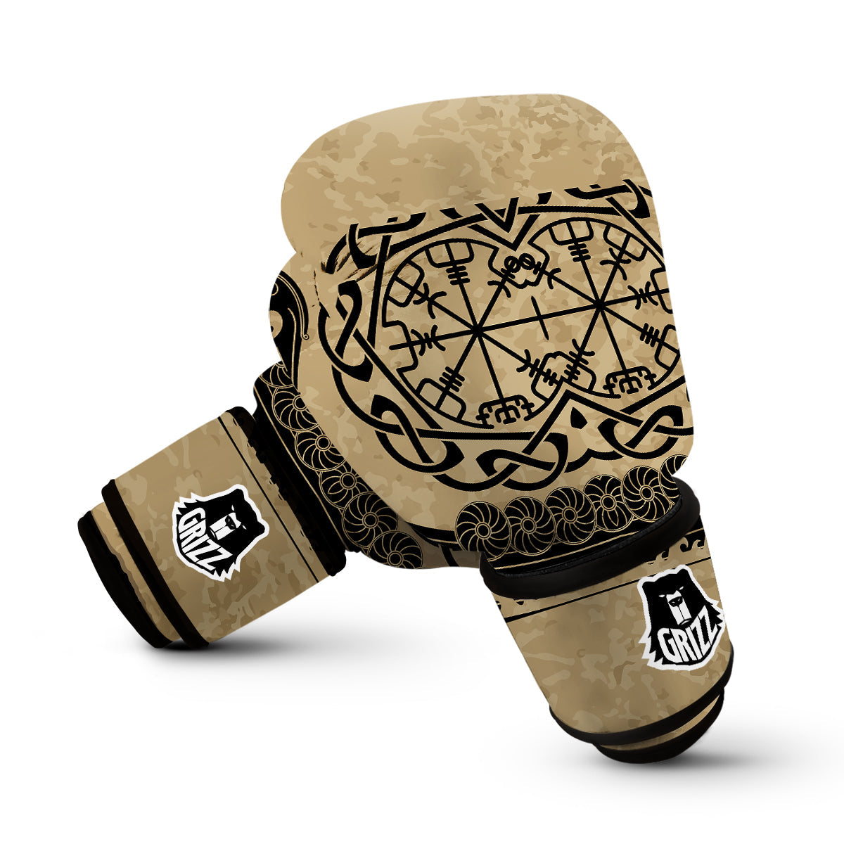 Viking Boat Drakkar Vegvisir Print Boxing Gloves-grizzshop