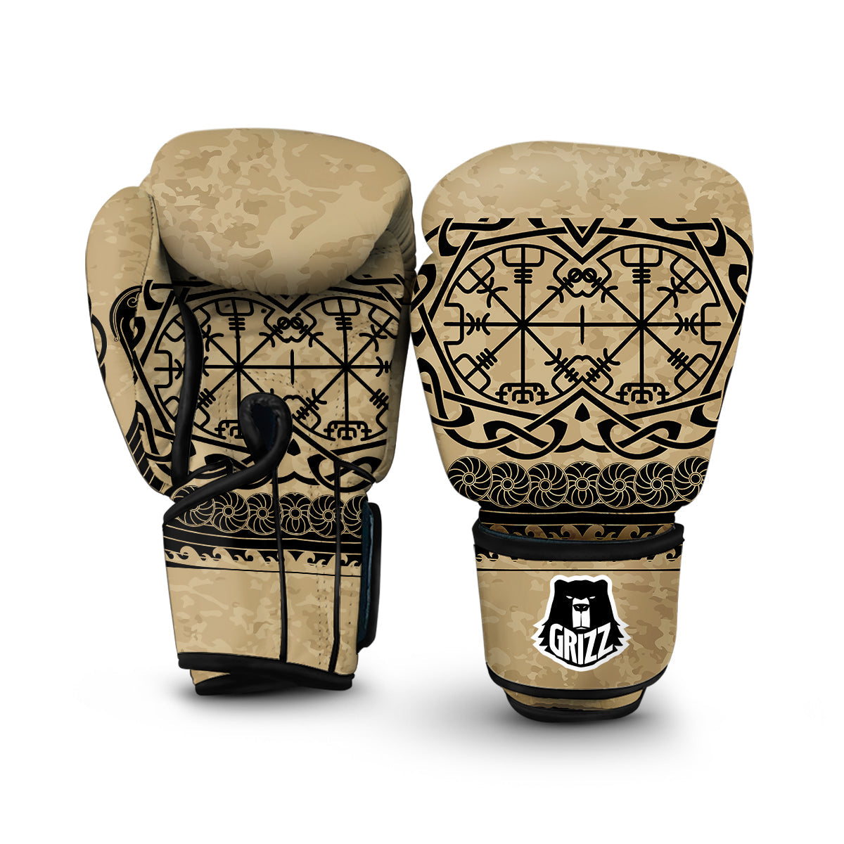 Viking Boat Drakkar Vegvisir Print Boxing Gloves-grizzshop