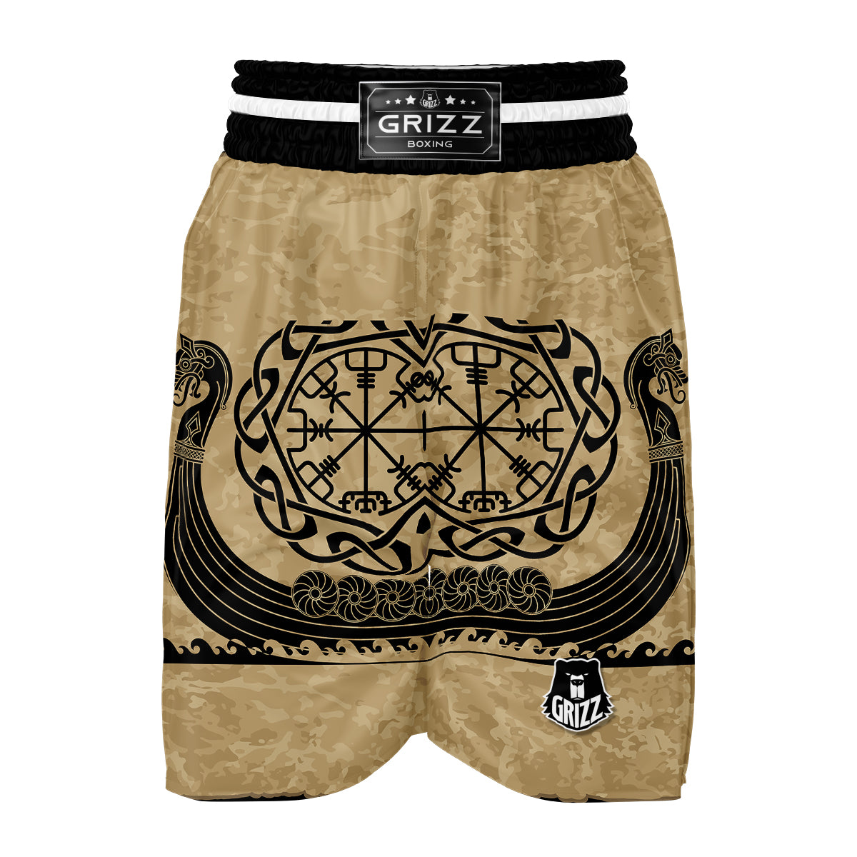 Viking Boat Drakkar Vegvisir Print Boxing Shorts-grizzshop
