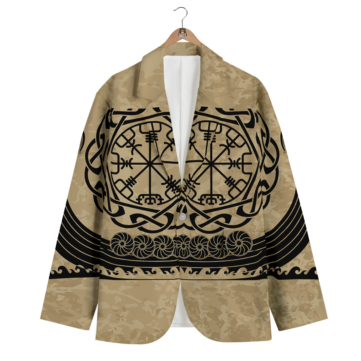 Viking Boat Drakkar Vegvisir Print Men's Blazer-grizzshop