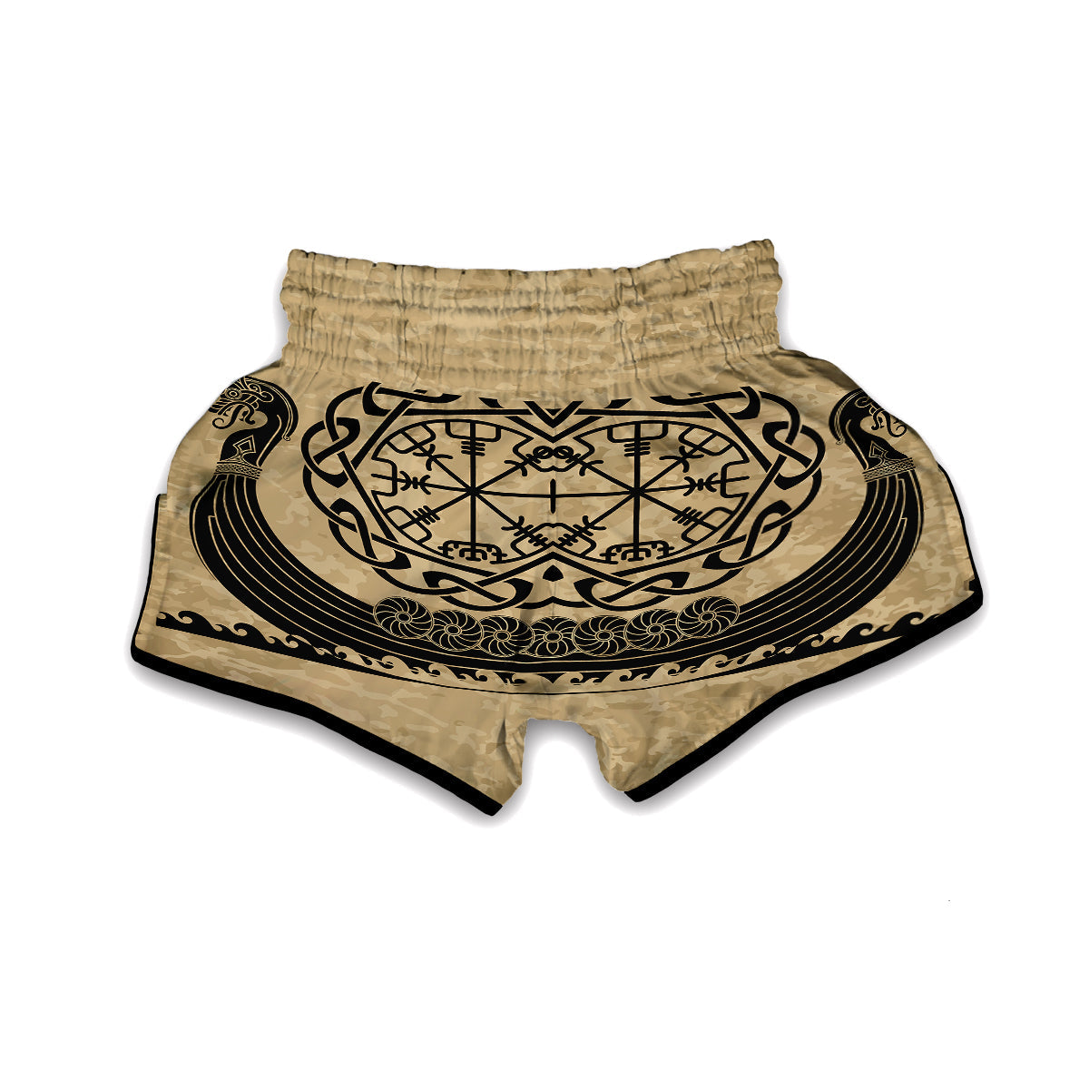 Viking Boat Drakkar Vegvisir Print Muay Thai Boxing Shorts-grizzshop