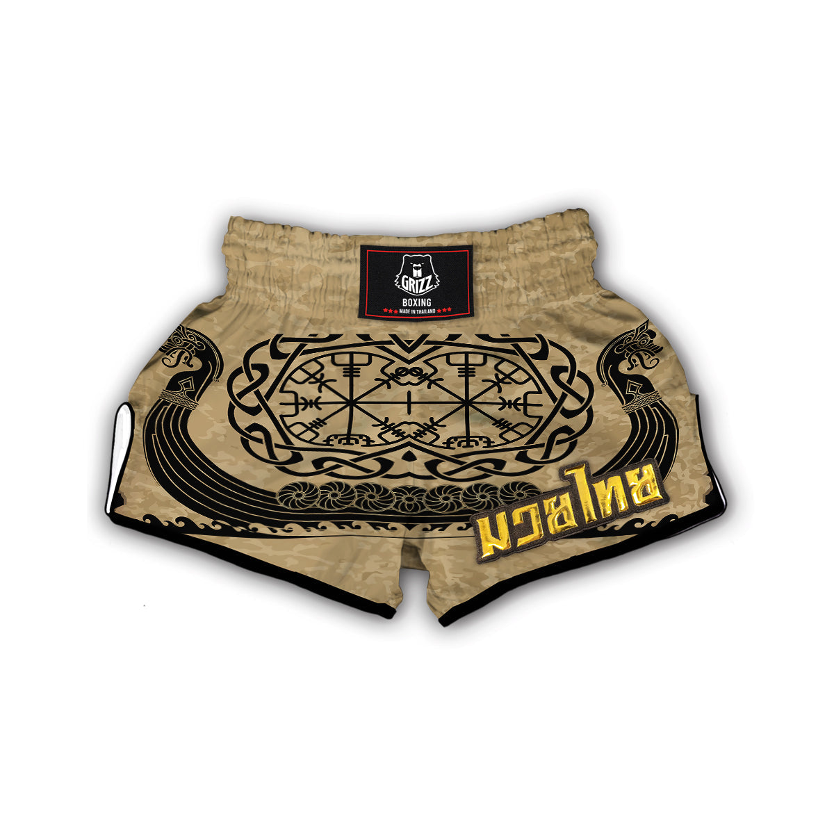 Viking Boat Drakkar Vegvisir Print Muay Thai Boxing Shorts-grizzshop