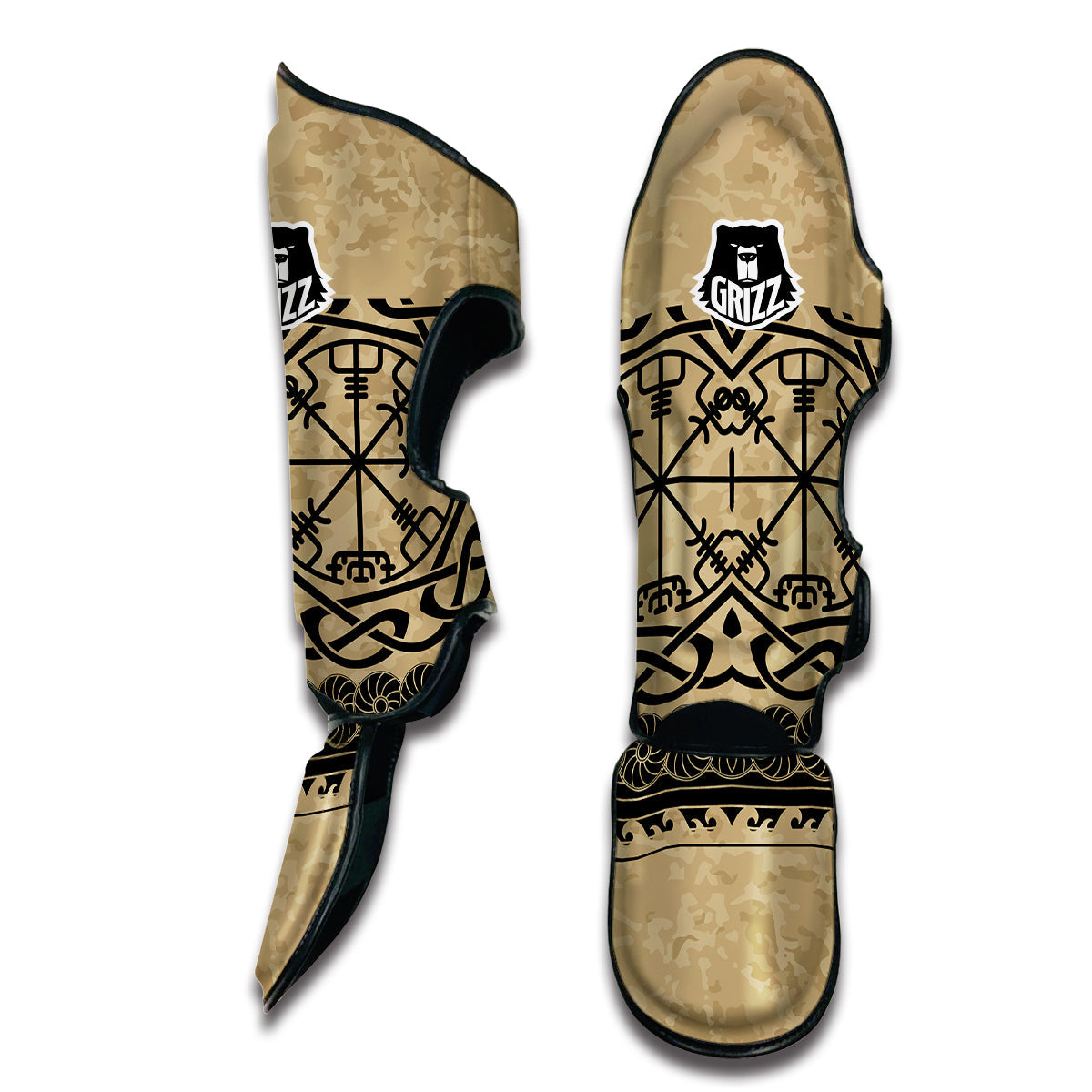 Viking Boat Drakkar Vegvisir Print Muay Thai Shin Guards-grizzshop