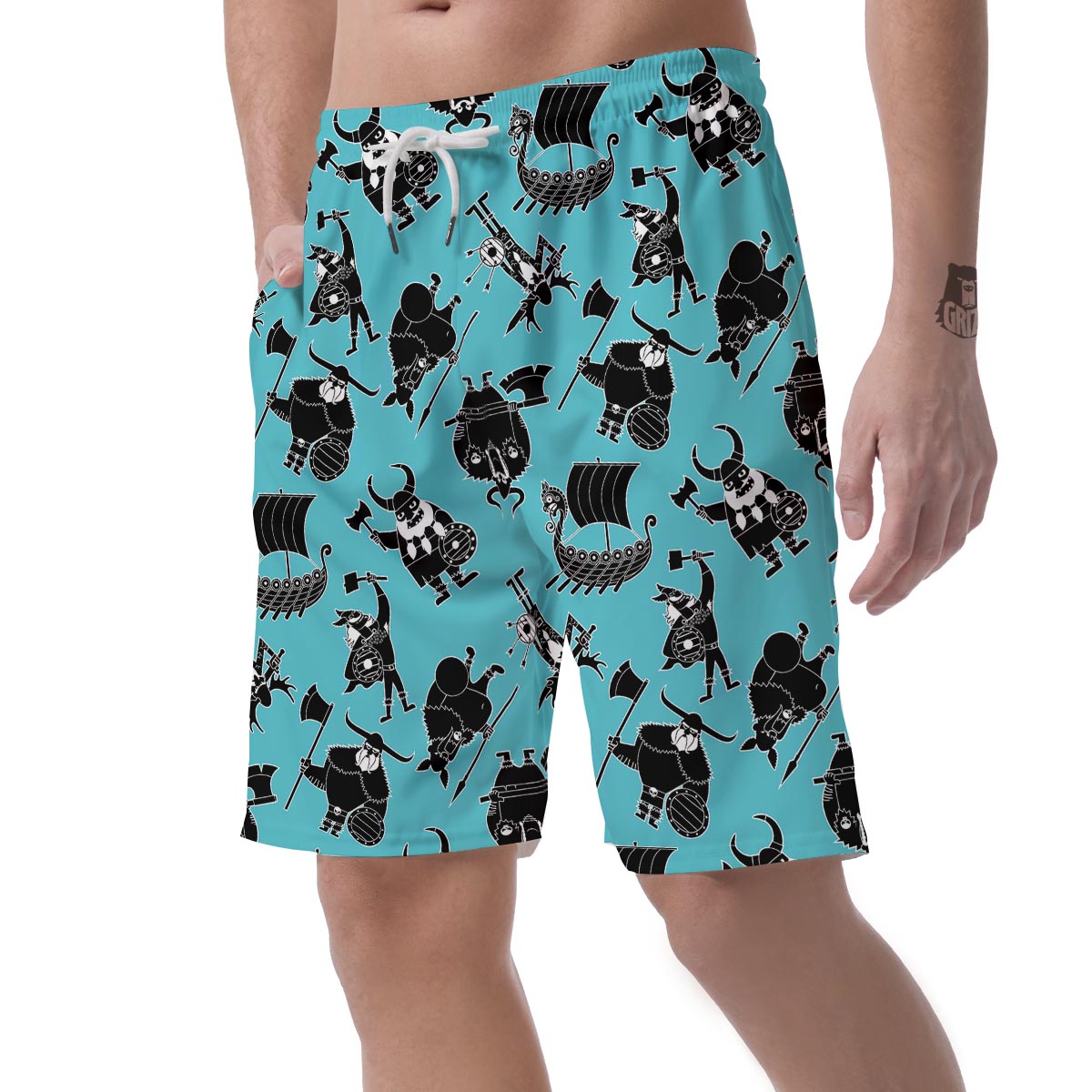 Viking Cartoon Silhouette Men's Shorts-grizzshop