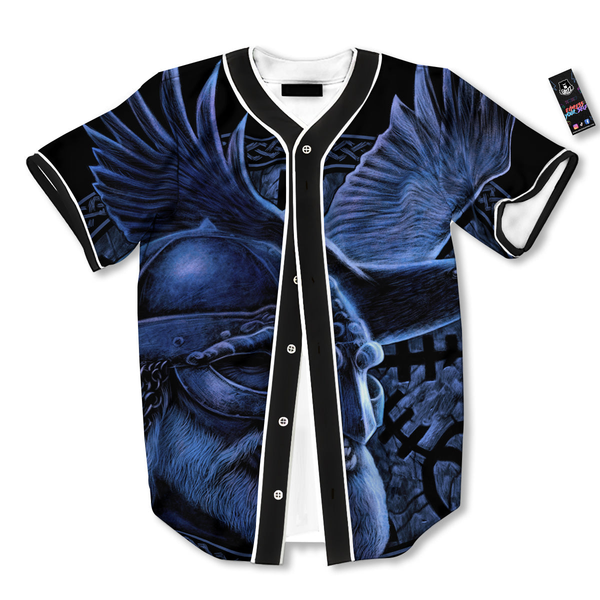 Viking God Odin And Crow Blue Print Baseball Jersey-grizzshop