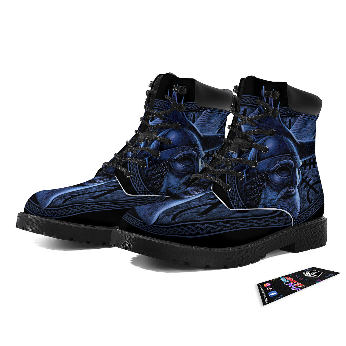 Viking God Odin And Crow Blue Print Boots-grizzshop