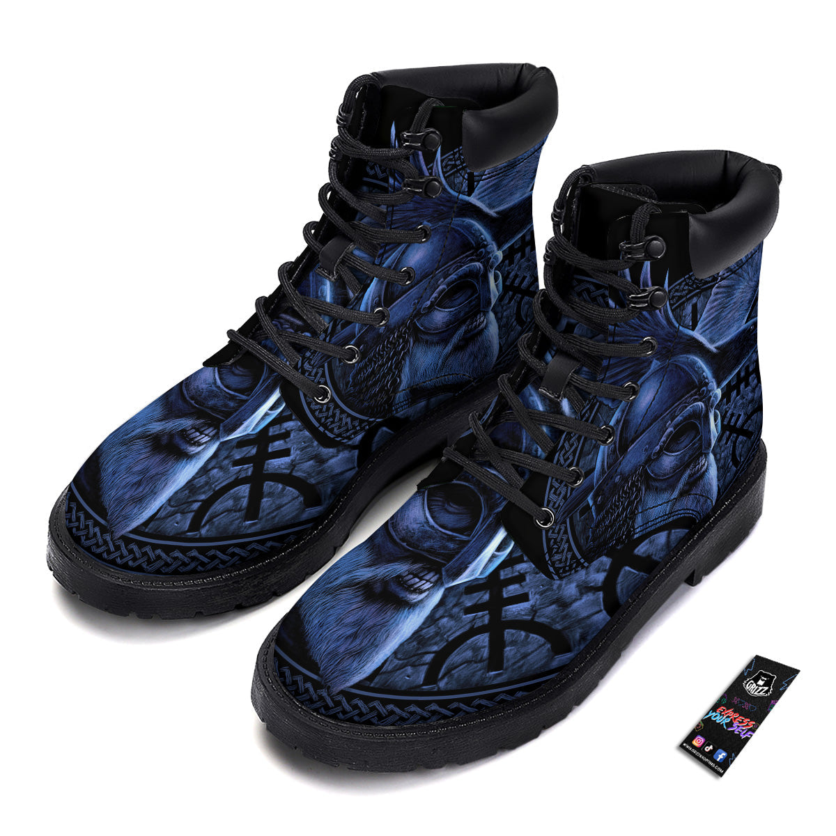 Viking God Odin And Crow Blue Print Boots-grizzshop