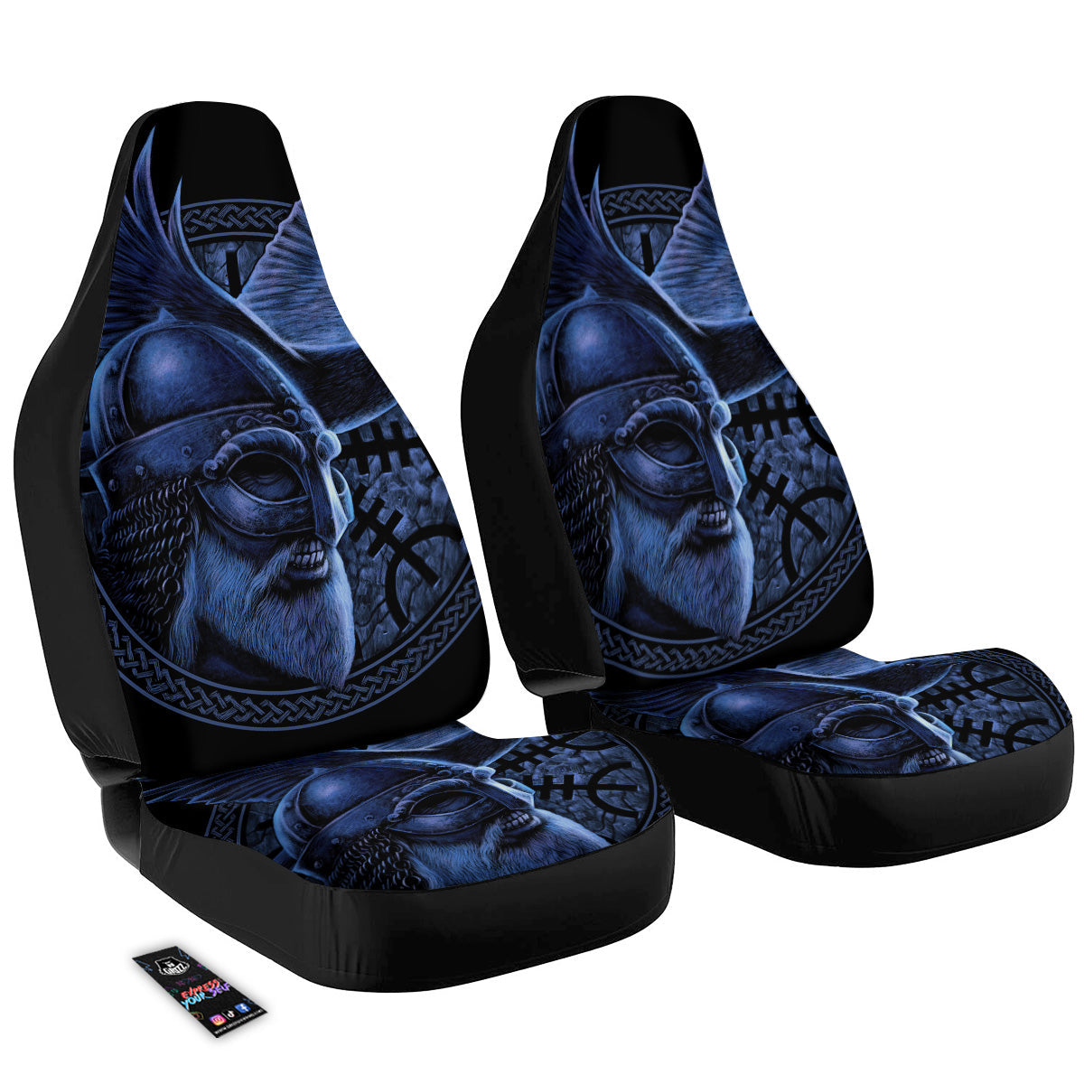 Viking God Odin And Crow Blue Print Car Seat Covers-grizzshop