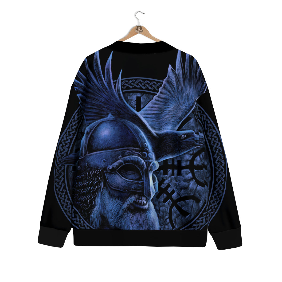 Viking God Odin And Crow Blue Print Cardigan-grizzshop