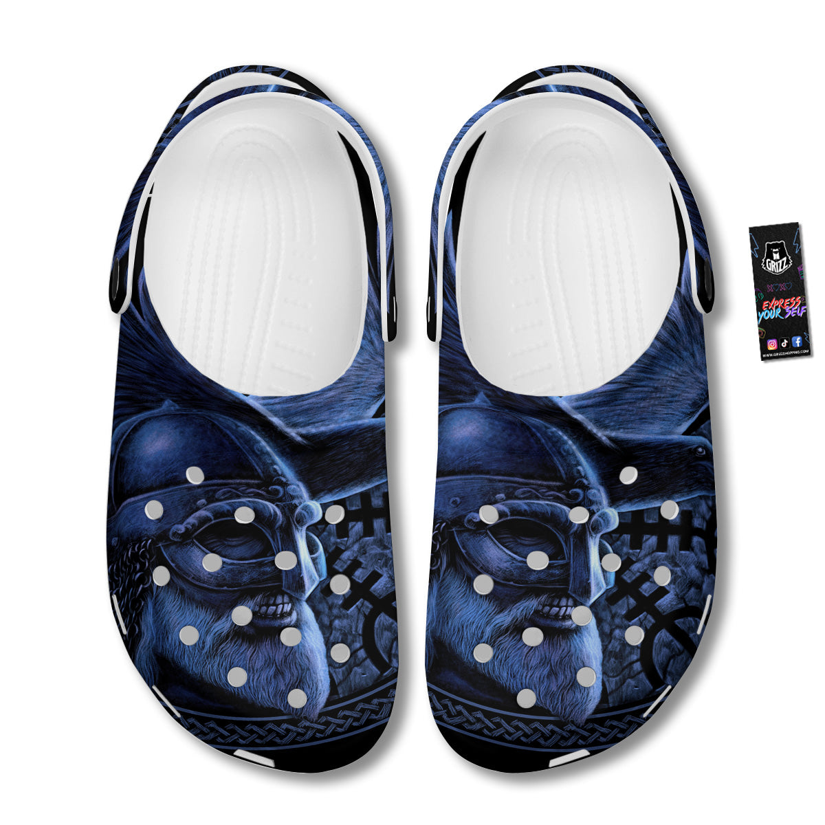 Viking God Odin And Crow Blue Print Clog-grizzshop