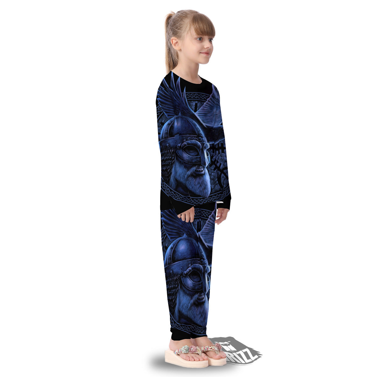 Viking God Odin And Crow Blue Print Kid's Pajamas-grizzshop