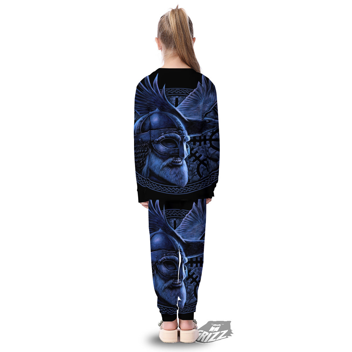 Viking God Odin And Crow Blue Print Kid's Pajamas-grizzshop
