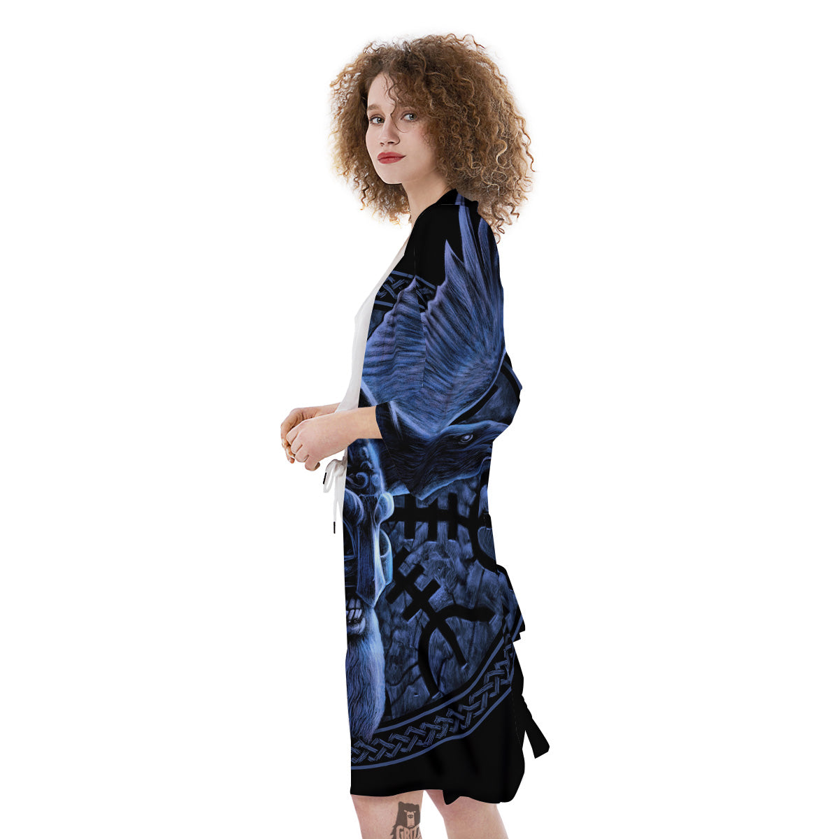 Viking God Odin And Crow Blue Print Kimono-grizzshop