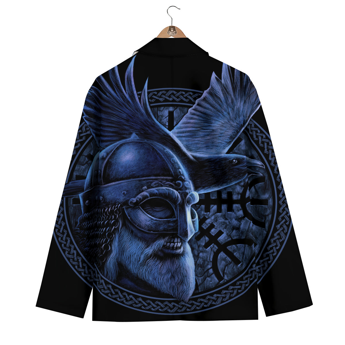 Viking God Odin And Crow Blue Print Men's Blazer-grizzshop