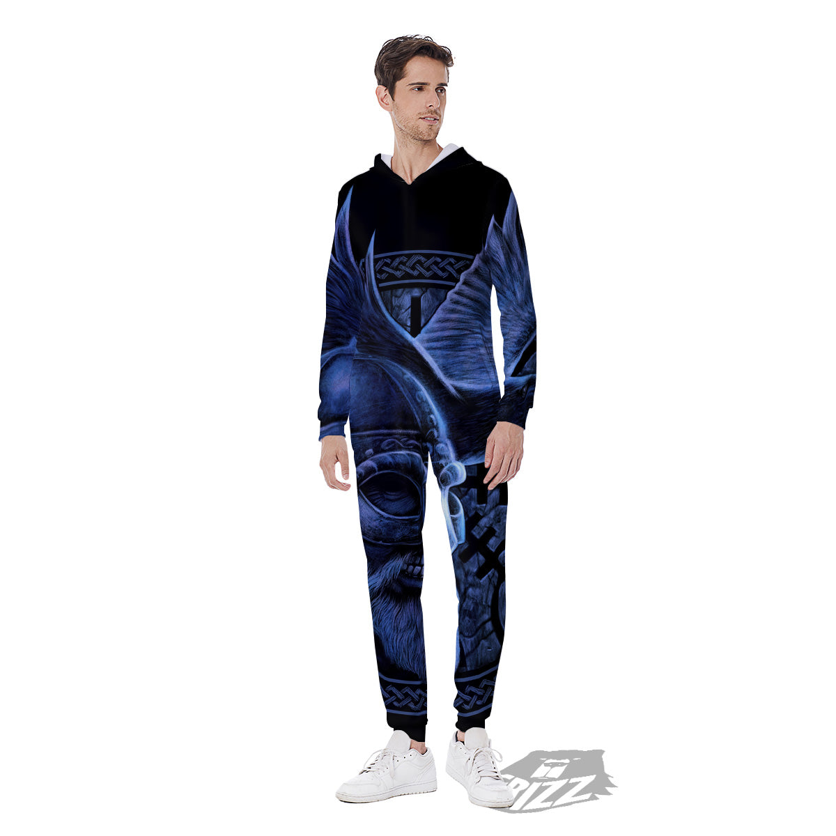 Viking God Odin And Crow Blue Print Men's Jumpsuit-grizzshop
