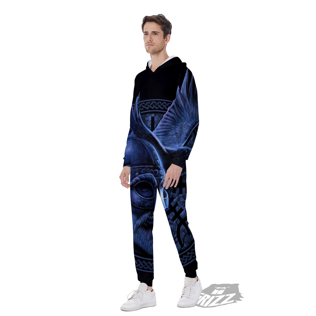 Viking God Odin And Crow Blue Print Men's Jumpsuit-grizzshop