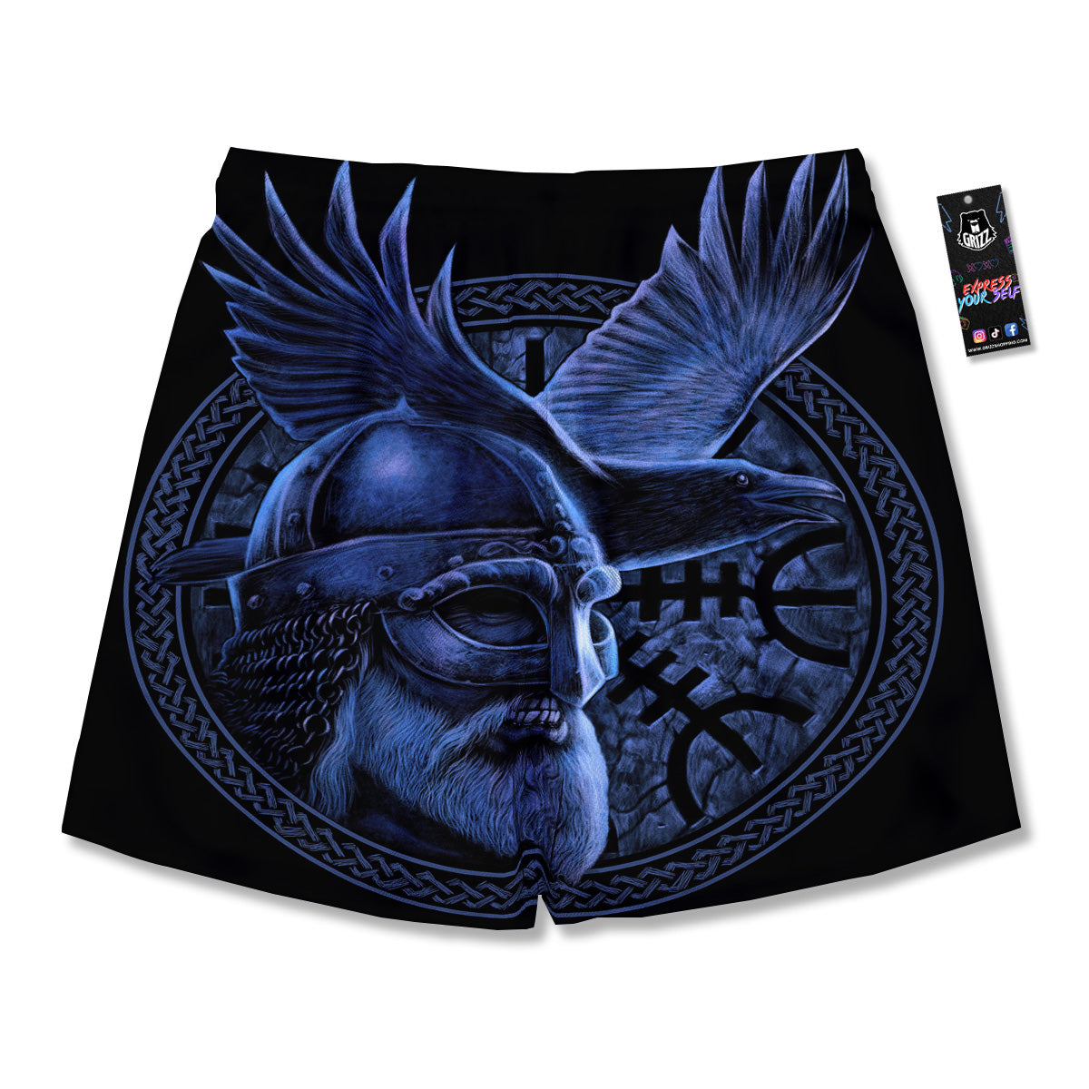 Viking God Odin And Crow Blue Print Men's Running Shorts-grizzshop