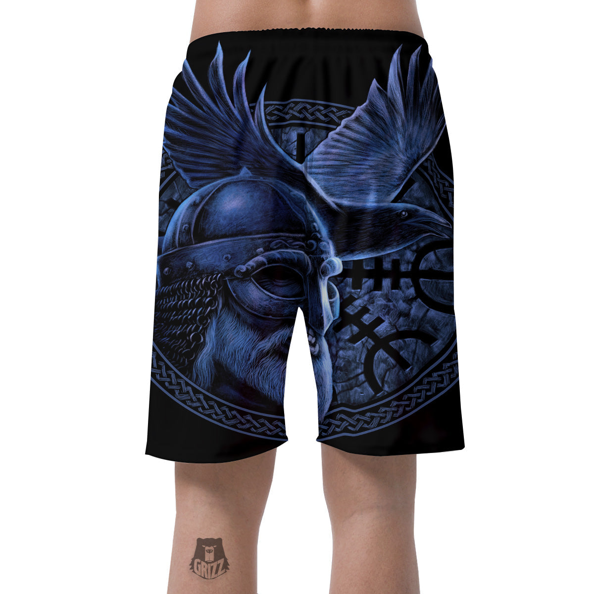 Viking God Odin And Crow Blue Print Men's Shorts-grizzshop