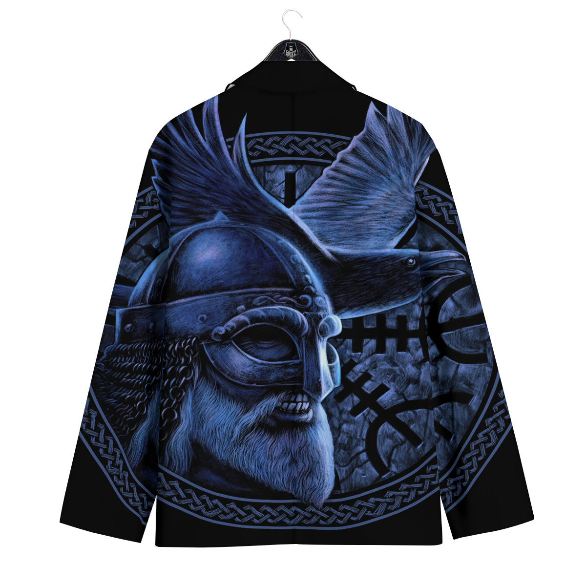 Viking God Odin And Crow Blue Print Men's Sport Coat-grizzshop