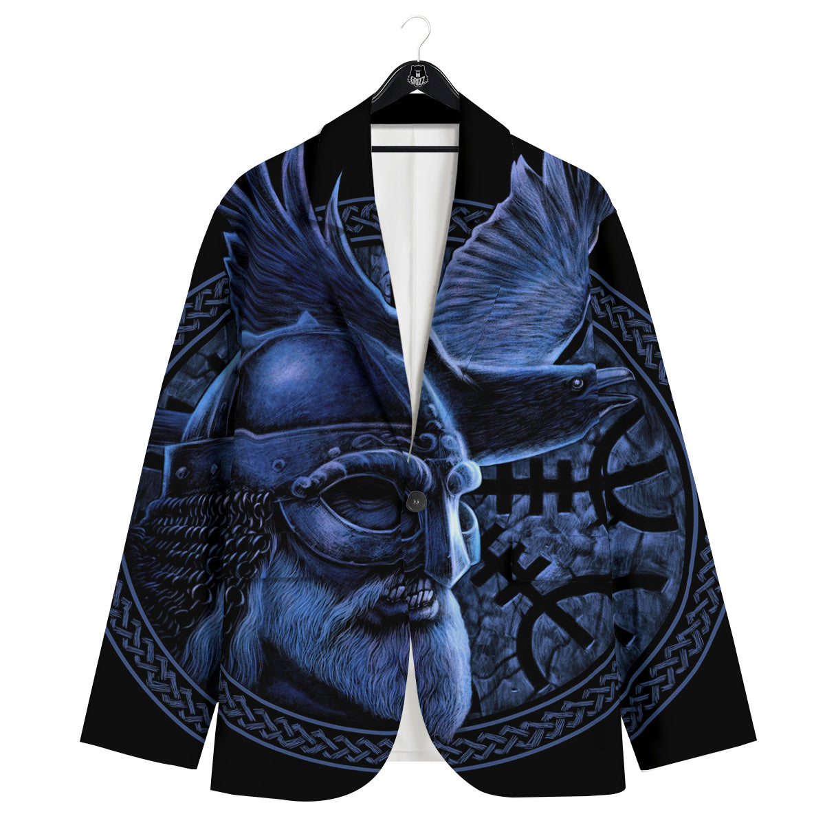 Viking God Odin And Crow Blue Print Men's Sport Coat-grizzshop