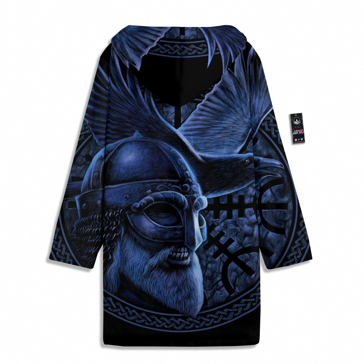Viking God Odin And Crow Blue Print Men's Windbreaker Jacket
