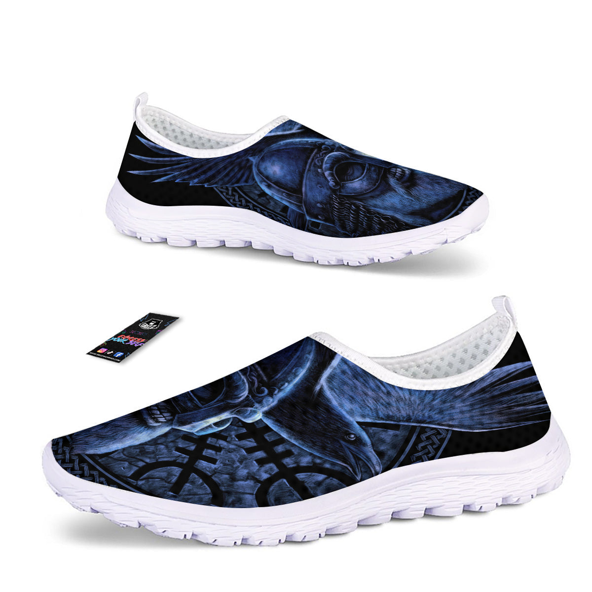 Viking God Odin And Crow Blue Print Nurse Shoes-grizzshop