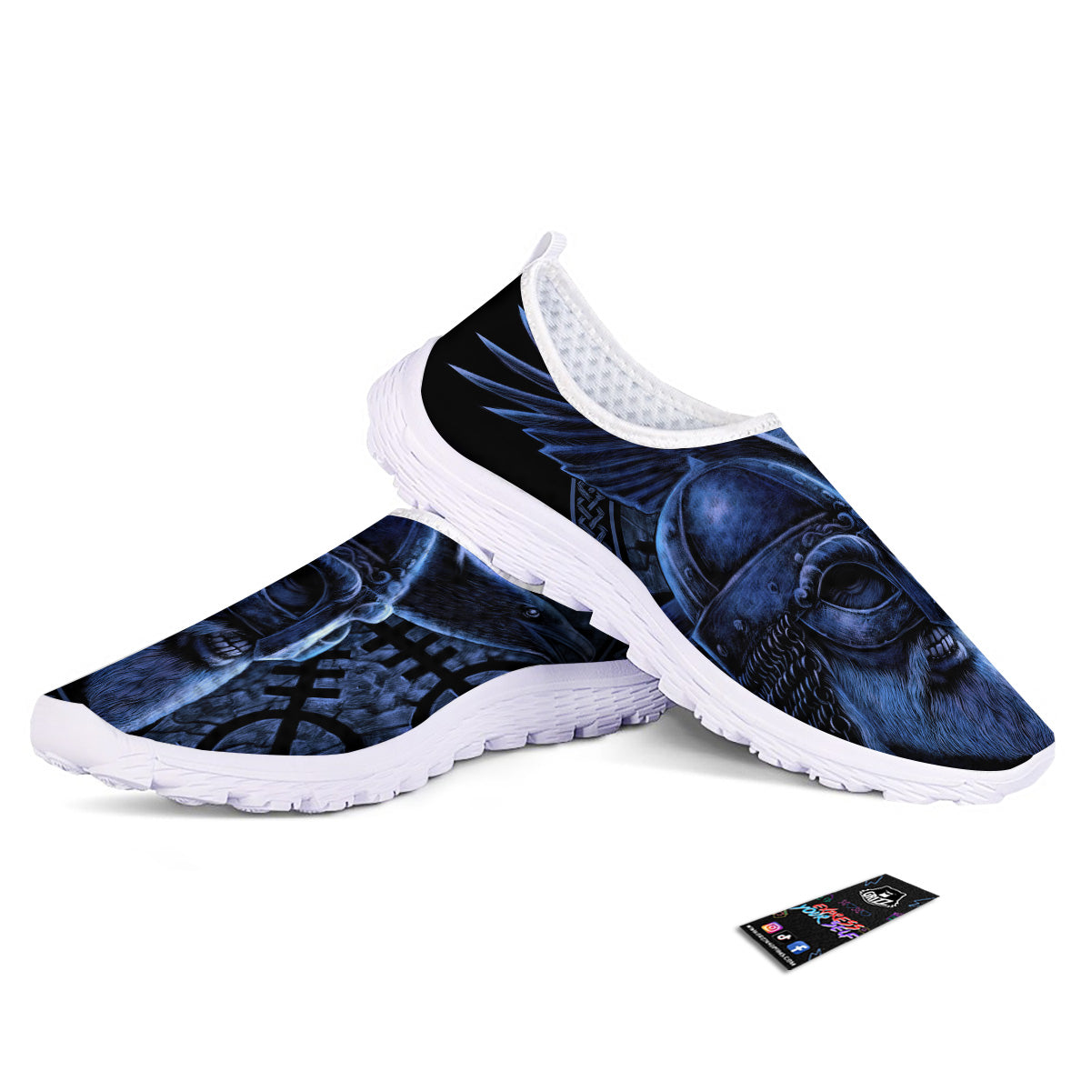 Viking God Odin And Crow Blue Print Nurse Shoes-grizzshop