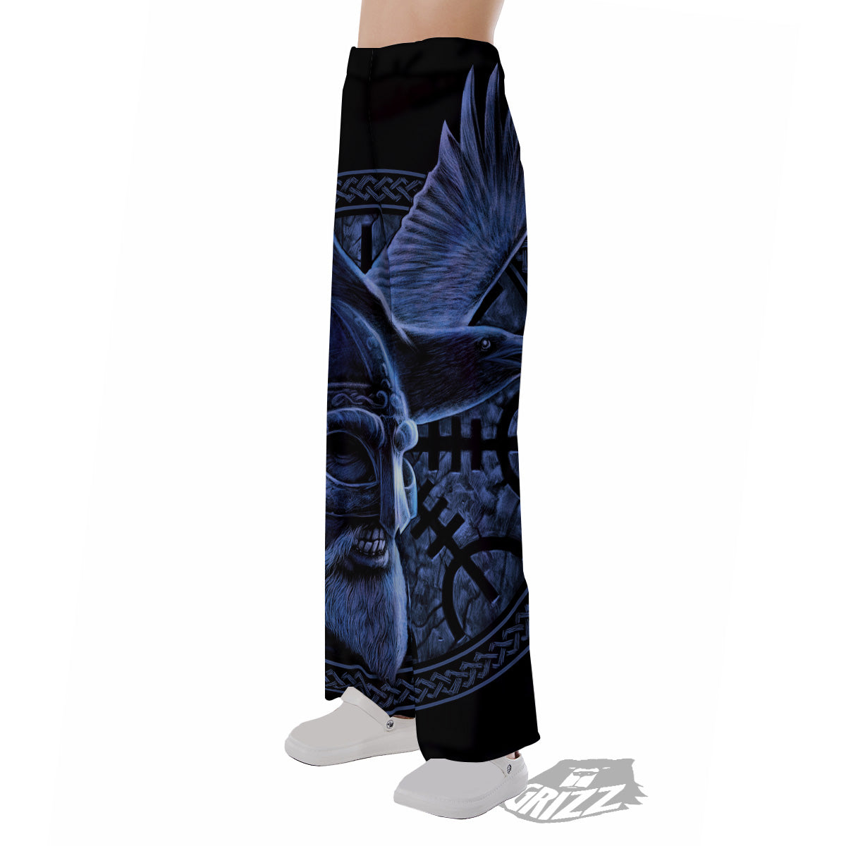 Viking God Odin And Crow Blue Print Pajama Pants-grizzshop