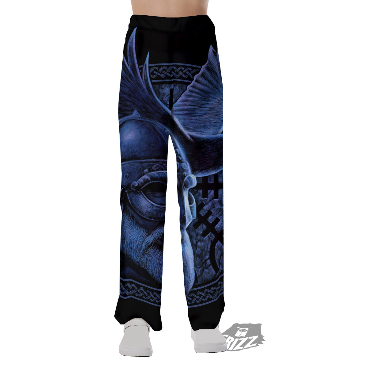 Viking God Odin And Crow Blue Print Pajama Pants-grizzshop