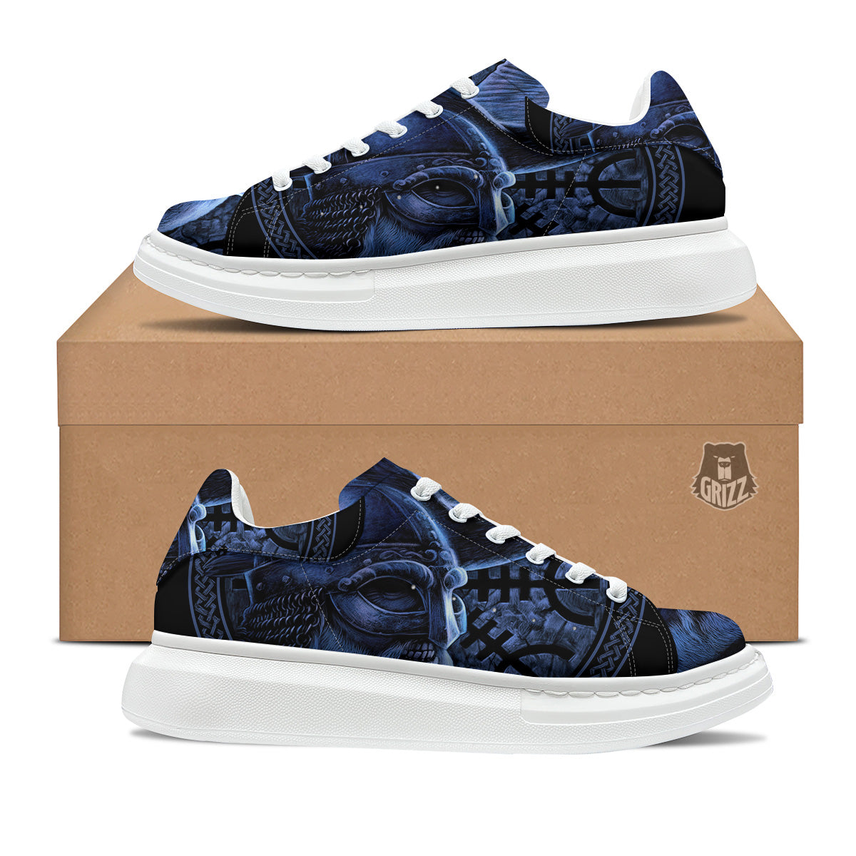 Viking God Odin And Crow Blue Print Platform Shoes-grizzshop
