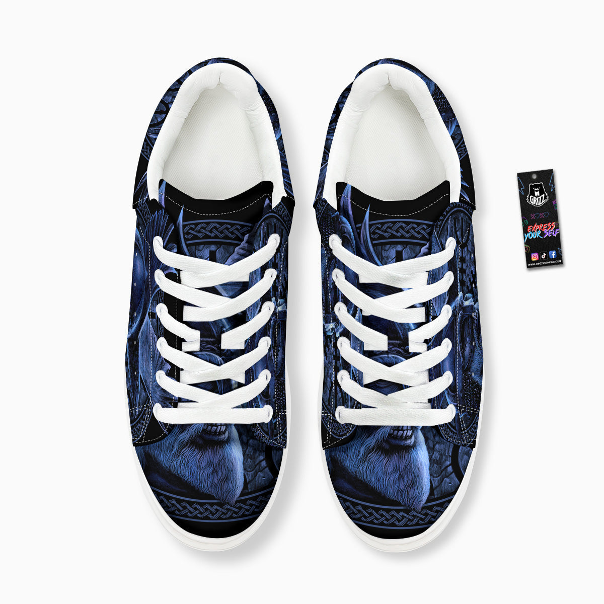 Viking God Odin And Crow Blue Print Platform Shoes-grizzshop