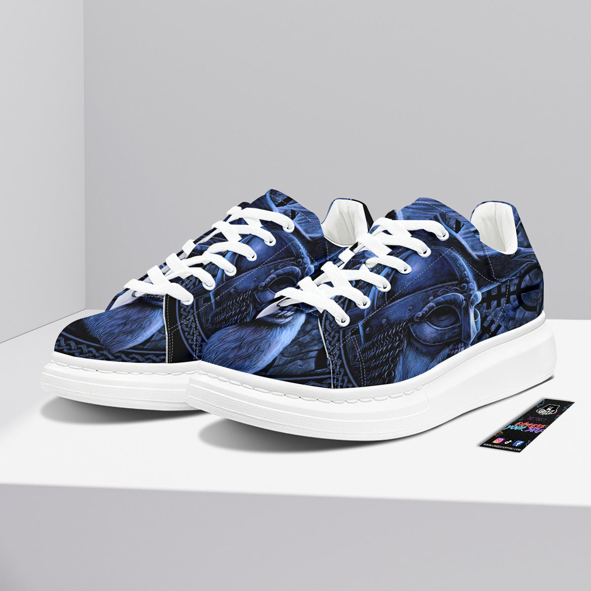 Viking God Odin And Crow Blue Print Platform Shoes-grizzshop