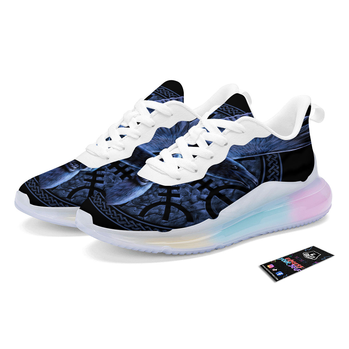 Viking God Odin And Crow Blue Print Running Sneakers-grizzshop