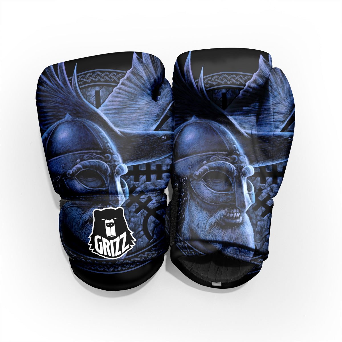 Viking God Odin And Crow Blue Print Pro Boxing Glove