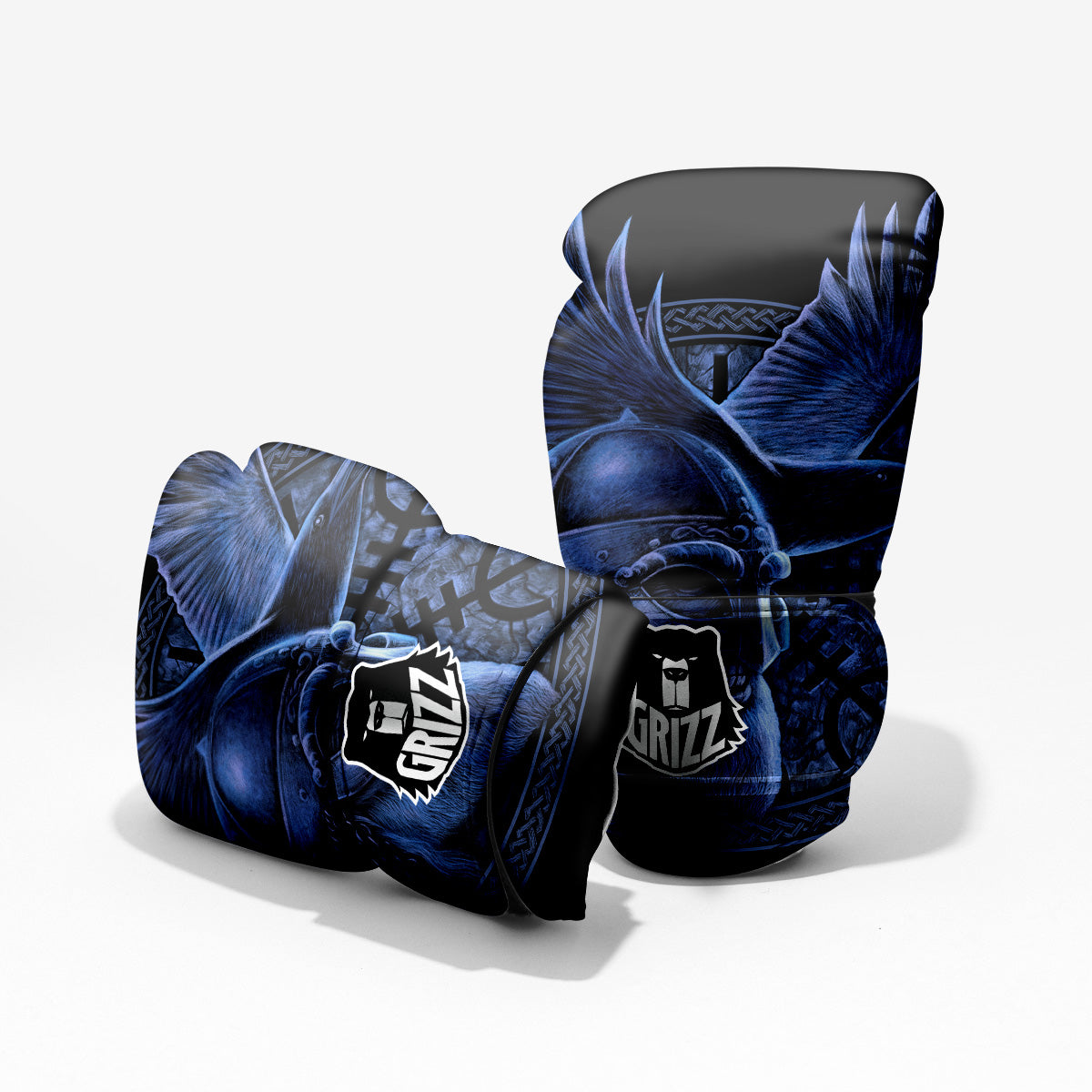 Viking God Odin And Crow Blue Print Pro Boxing Glove