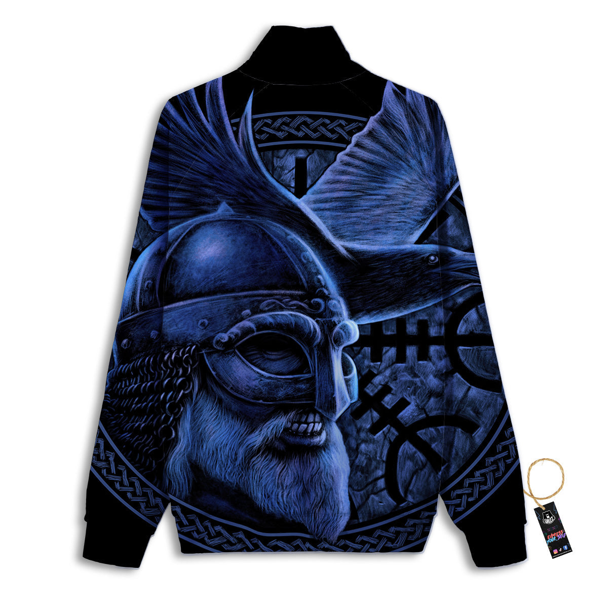 Viking God Odin And Crow Blue Print Track Jacket-grizzshop
