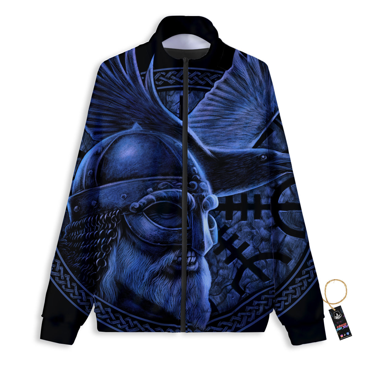 Viking God Odin And Crow Blue Print Track Jacket-grizzshop