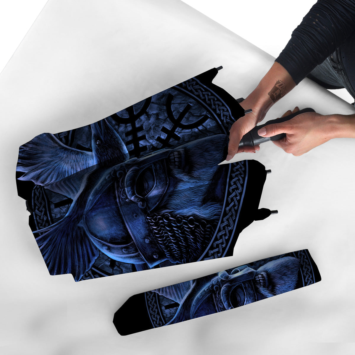 Viking God Odin And Crow Blue Print Umbrella-grizzshop